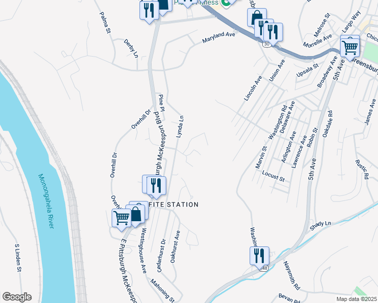 map of restaurants, bars, coffee shops, grocery stores, and more near 3290 Crestview Drive in North Versailles
