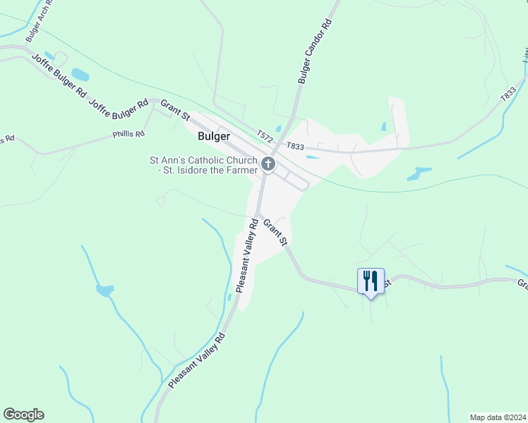 map of restaurants, bars, coffee shops, grocery stores, and more near 990 Grant Street in Bulger