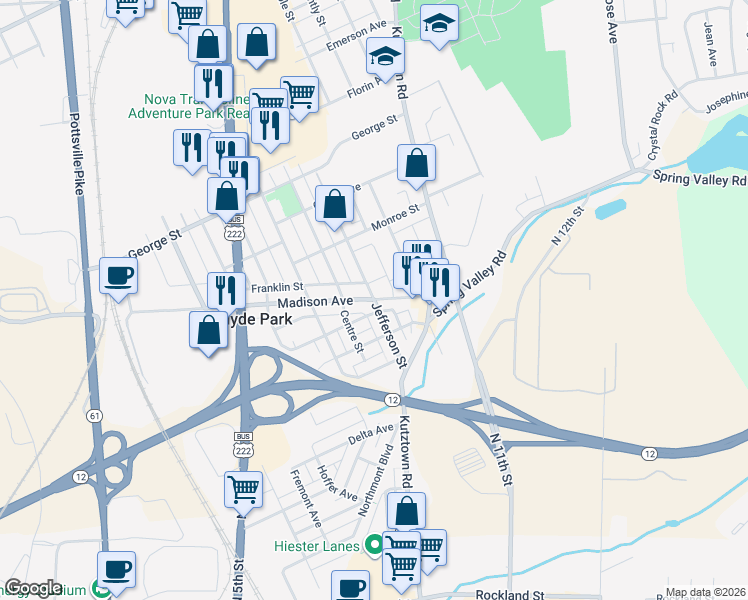 map of restaurants, bars, coffee shops, grocery stores, and more near 311 Jefferson Street in Reading