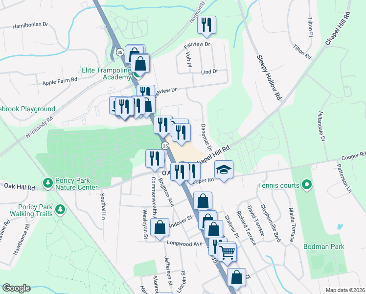 map of restaurants, bars, coffee shops, grocery stores, and more near 447 New Jersey 35 in Middletown