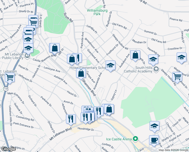 map of restaurants, bars, coffee shops, grocery stores, and more near 356 Parkside Avenue in Pittsburgh