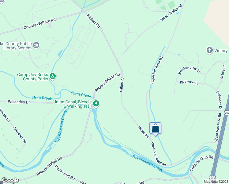 map of restaurants, bars, coffee shops, grocery stores, and more near 1102 Hilltop Road in Leesport