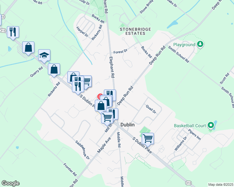 map of restaurants, bars, coffee shops, grocery stores, and more near 145 Elephant Road in Dublin