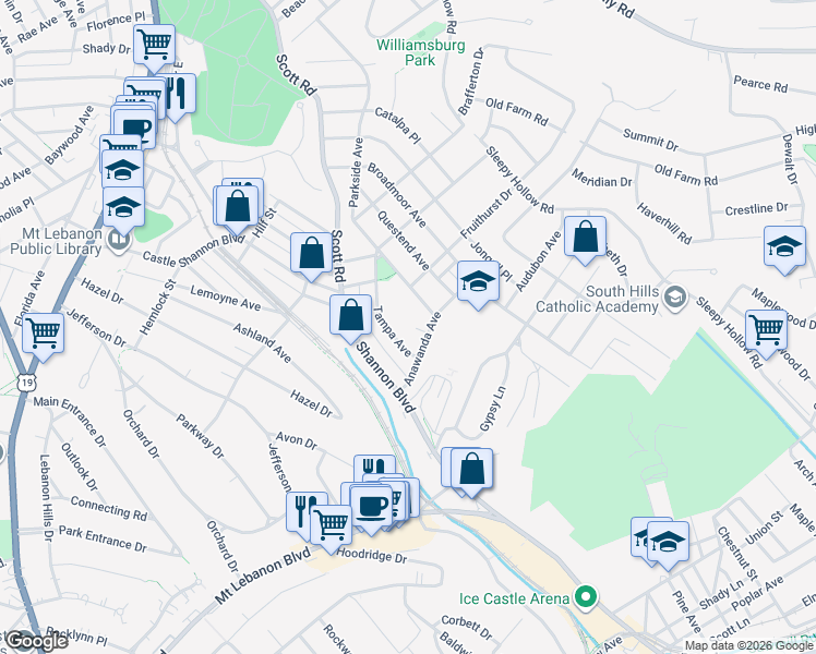 map of restaurants, bars, coffee shops, grocery stores, and more near 6 Craig Court in Pittsburgh