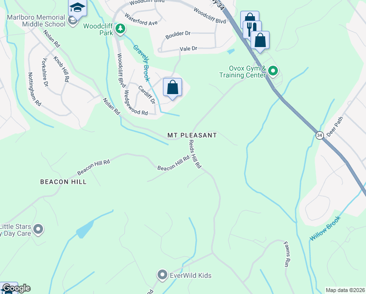 map of restaurants, bars, coffee shops, grocery stores, and more near 154 Nolan Road in Marlboro