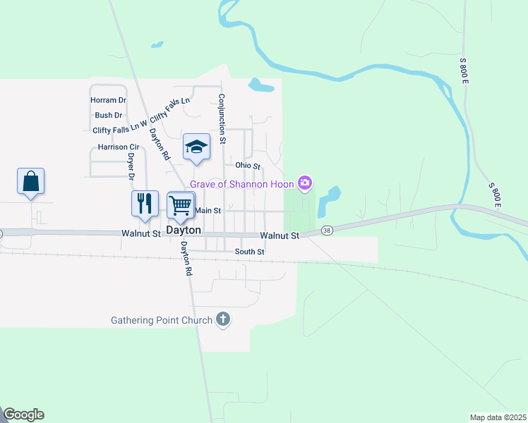 map of restaurants, bars, coffee shops, grocery stores, and more near Pennsylvania Street in Dayton