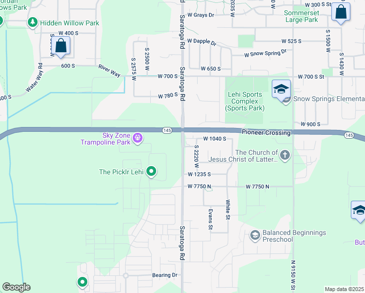 map of restaurants, bars, coffee shops, grocery stores, and more near 7529 South 2300 West in Lehi