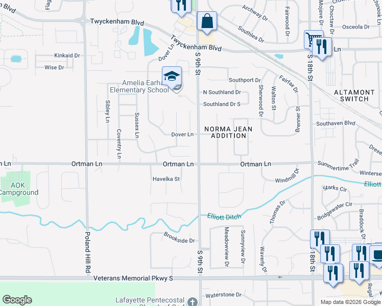 map of restaurants, bars, coffee shops, grocery stores, and more near in Shadeland