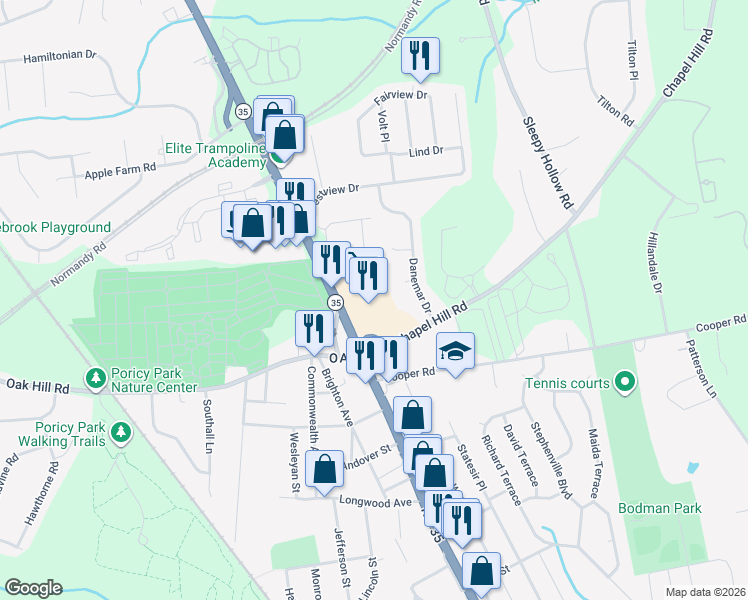 map of restaurants, bars, coffee shops, grocery stores, and more near 447 New Jersey 35 in Middletown