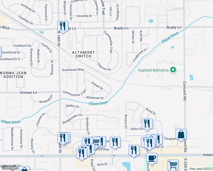 map of restaurants, bars, coffee shops, grocery stores, and more near 2405 Southaven Boulevard in Lafayette