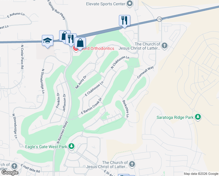 map of restaurants, bars, coffee shops, grocery stores, and more near 8912 North Greenbrier Drive in Eagle Mountain