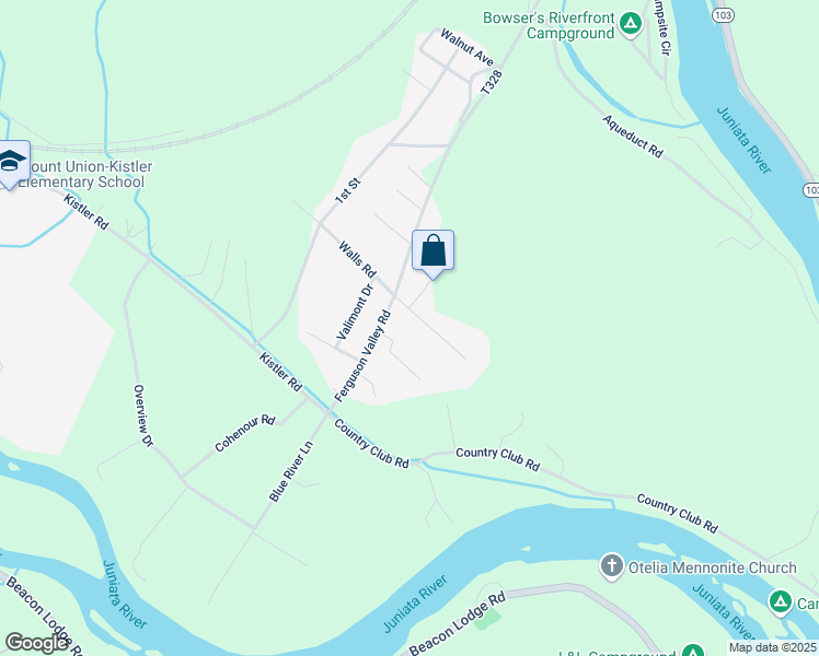 map of restaurants, bars, coffee shops, grocery stores, and more near 120 Walls Road in Mount Union