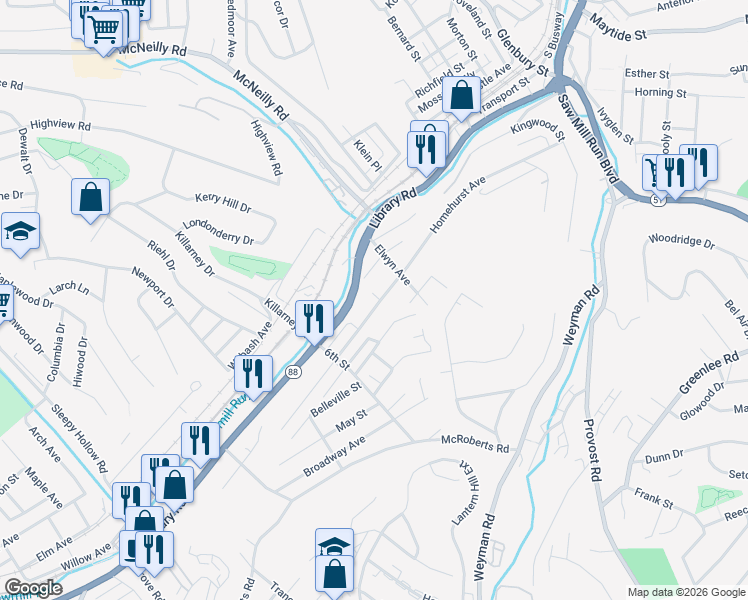 map of restaurants, bars, coffee shops, grocery stores, and more near 2900 Home Avenue in Pittsburgh