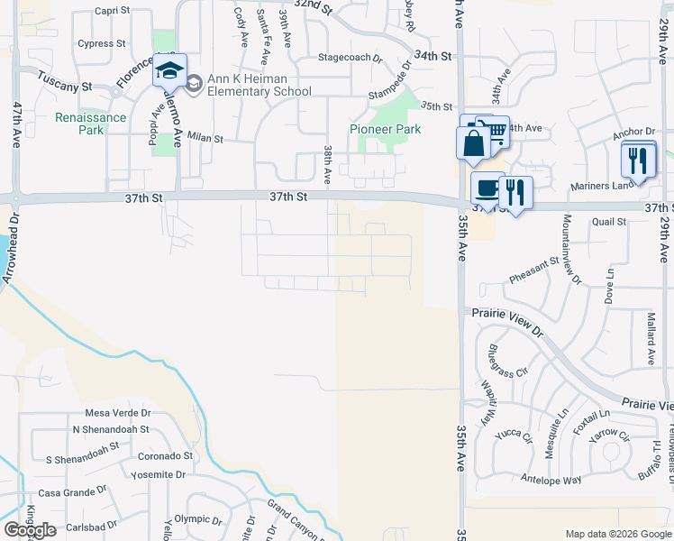 map of restaurants, bars, coffee shops, grocery stores, and more near 3720 37th Street in Evans
