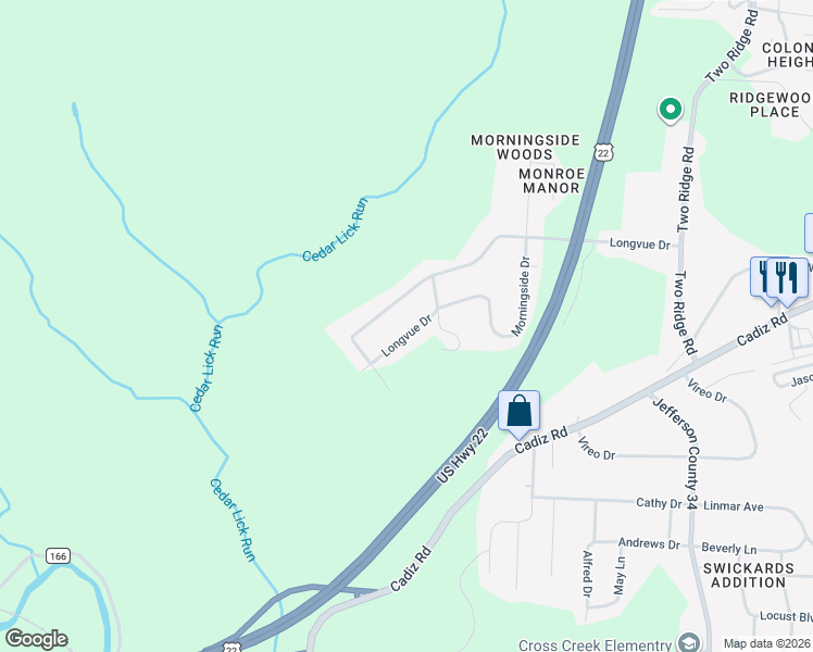 map of restaurants, bars, coffee shops, grocery stores, and more near 623 Morningside Drive in Steubenville