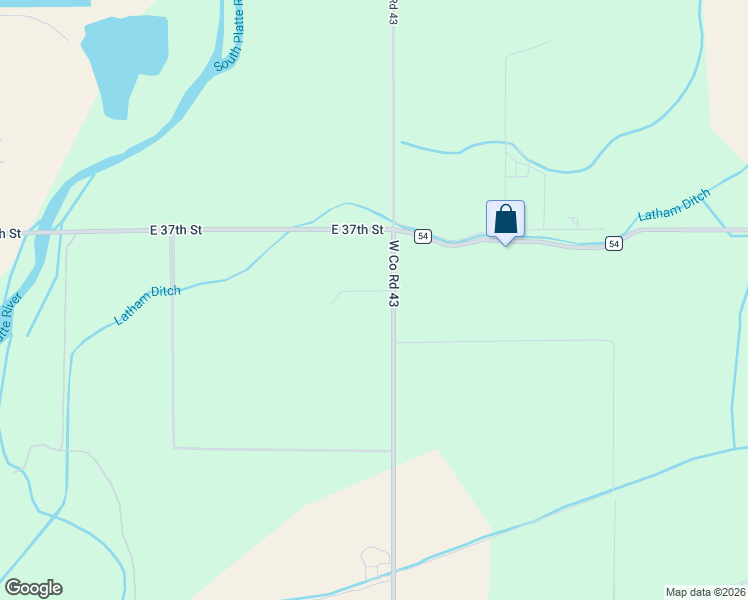 map of restaurants, bars, coffee shops, grocery stores, and more near 25835 County Road 43 in Greeley