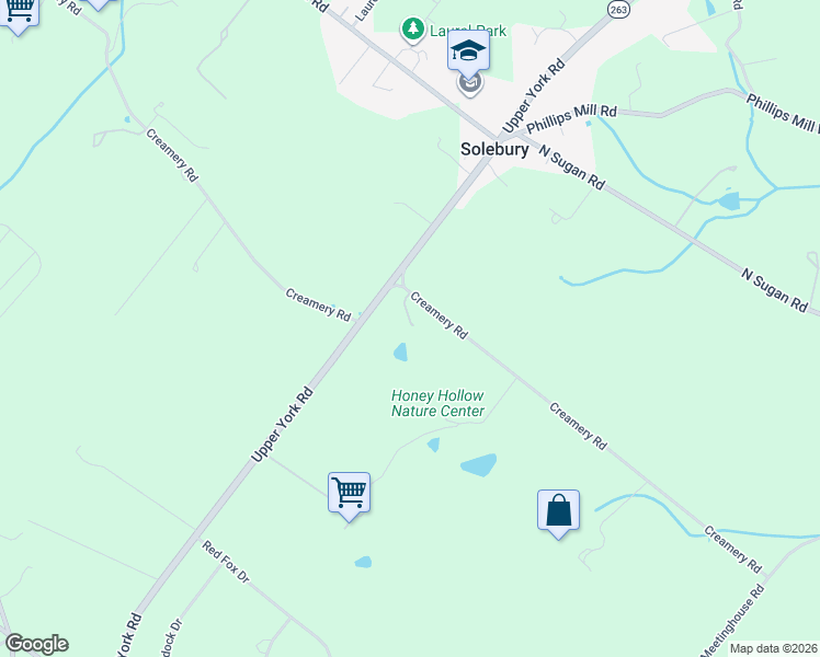 map of restaurants, bars, coffee shops, grocery stores, and more near 2949 Creamery Road in New Hope