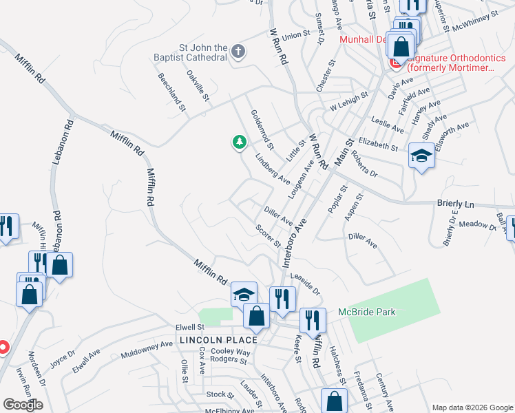 map of restaurants, bars, coffee shops, grocery stores, and more near 1115 Diller Avenue in Pittsburgh