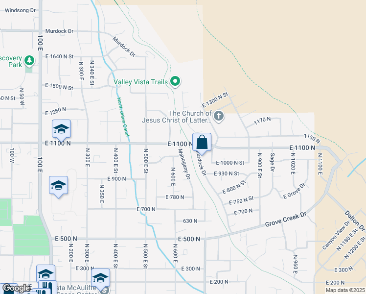 map of restaurants, bars, coffee shops, grocery stores, and more near 1072 Mahogany Drive in Pleasant Grove