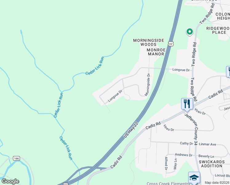 map of restaurants, bars, coffee shops, grocery stores, and more near 623 Morningside Drive in Steubenville