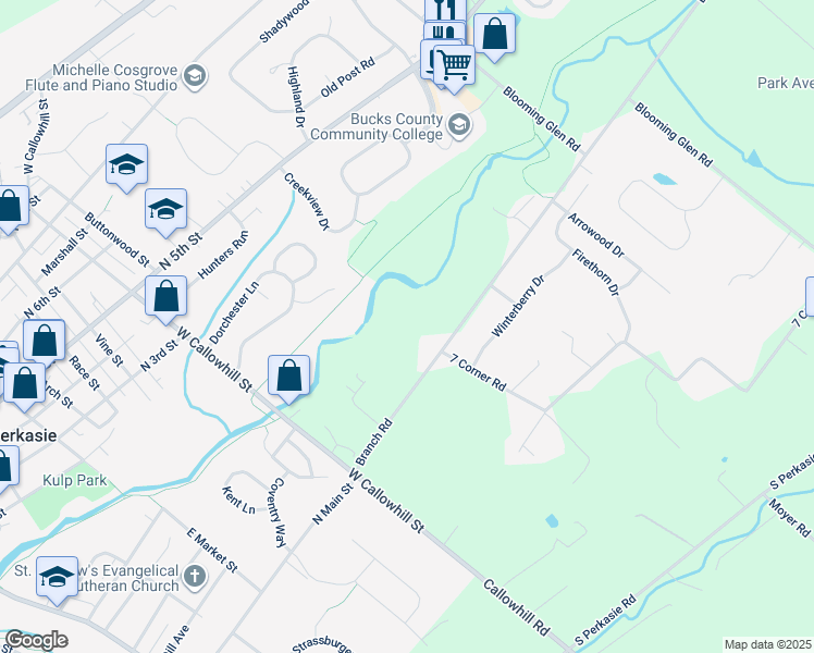map of restaurants, bars, coffee shops, grocery stores, and more near 700 Branch Rd in Perkasie