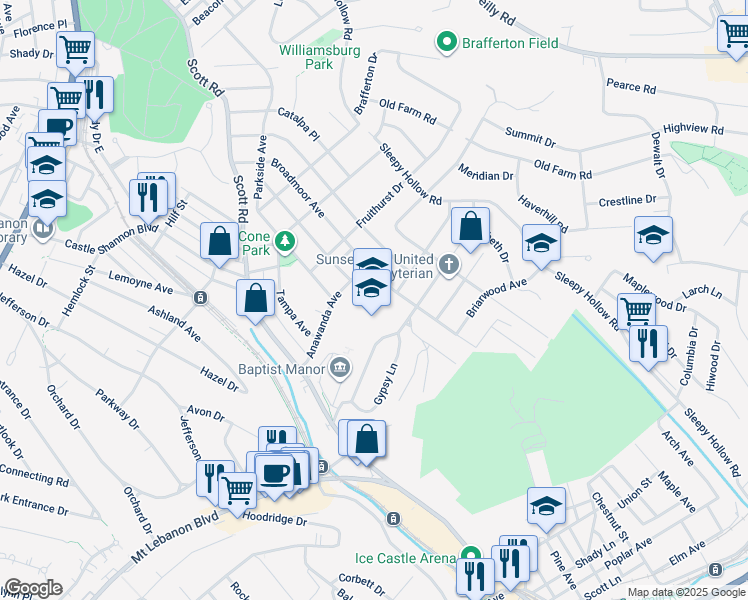 map of restaurants, bars, coffee shops, grocery stores, and more near 400 Broadmoor Avenue in Pittsburgh
