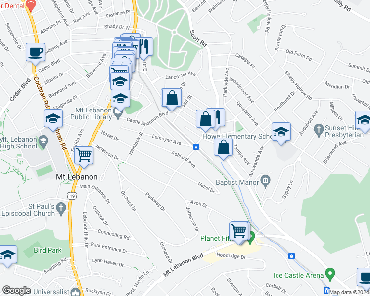 map of restaurants, bars, coffee shops, grocery stores, and more near 286 Lemoyne Avenue in Pittsburgh