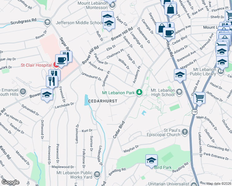 map of restaurants, bars, coffee shops, grocery stores, and more near 548 Greenhurst Dr in Pittsburgh