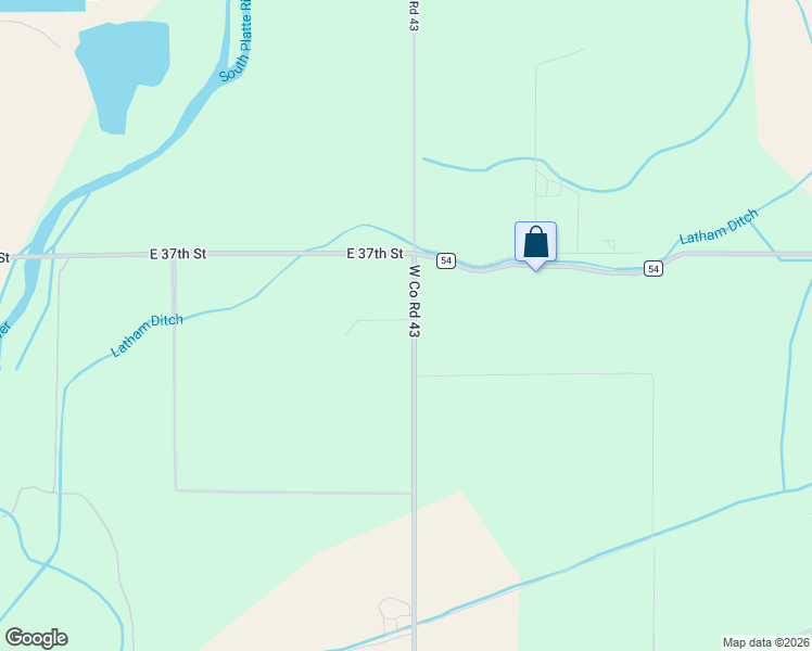 map of restaurants, bars, coffee shops, grocery stores, and more near 25835 County Road 43 in Evans