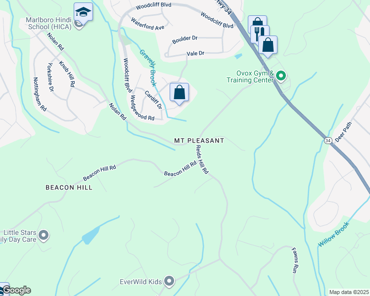 map of restaurants, bars, coffee shops, grocery stores, and more near 154 Nolan Road in Marlboro Township