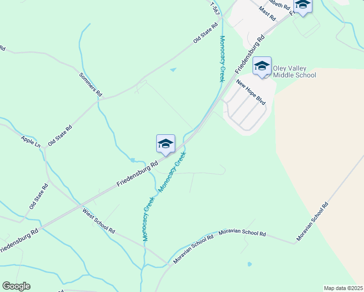 map of restaurants, bars, coffee shops, grocery stores, and more near 3247 Friedensburg Road in Oley