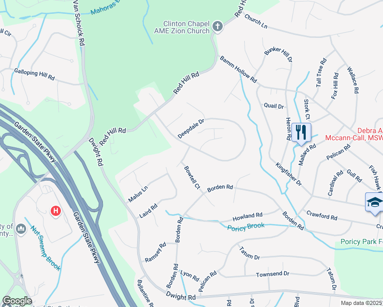 map of restaurants, bars, coffee shops, grocery stores, and more near 47 Deepdale Drive in Monmouth County