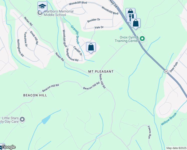 map of restaurants, bars, coffee shops, grocery stores, and more near 154 Nolan Road in Marlboro Township