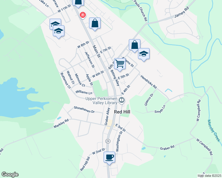map of restaurants, bars, coffee shops, grocery stores, and more near 421 Main Street in Red Hill