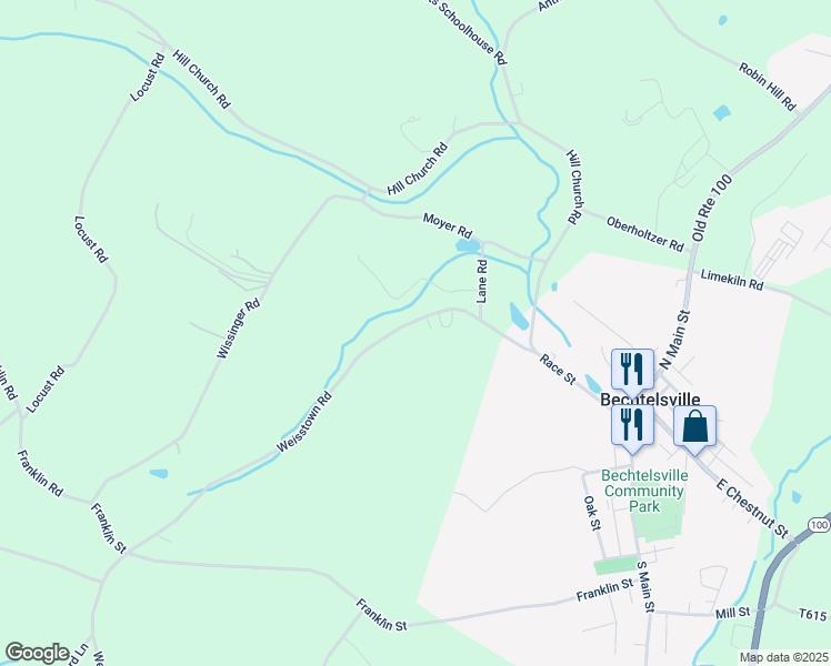 map of restaurants, bars, coffee shops, grocery stores, and more near 2132 Weisstown Road in Boyertown