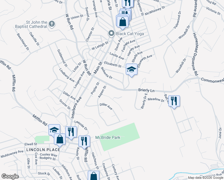 map of restaurants, bars, coffee shops, grocery stores, and more near 420 Brierly Lane in West Mifflin