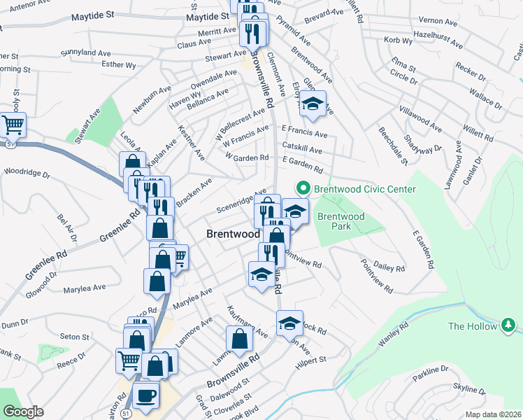 map of restaurants, bars, coffee shops, grocery stores, and more near 41 Sceneridge Avenue in Pittsburgh