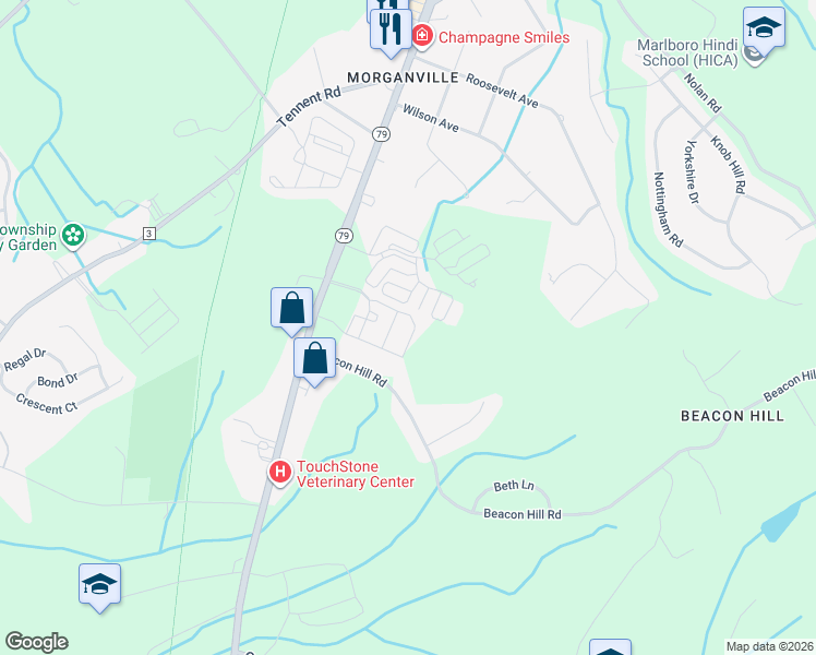 map of restaurants, bars, coffee shops, grocery stores, and more near 328 Lukas Boulevard in Marlboro Township