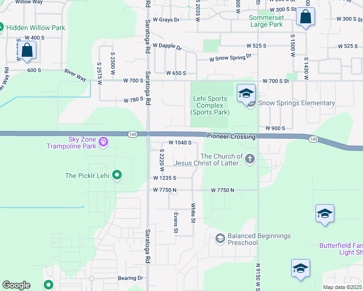 map of restaurants, bars, coffee shops, grocery stores, and more near 2121 West 1040 South in Lehi