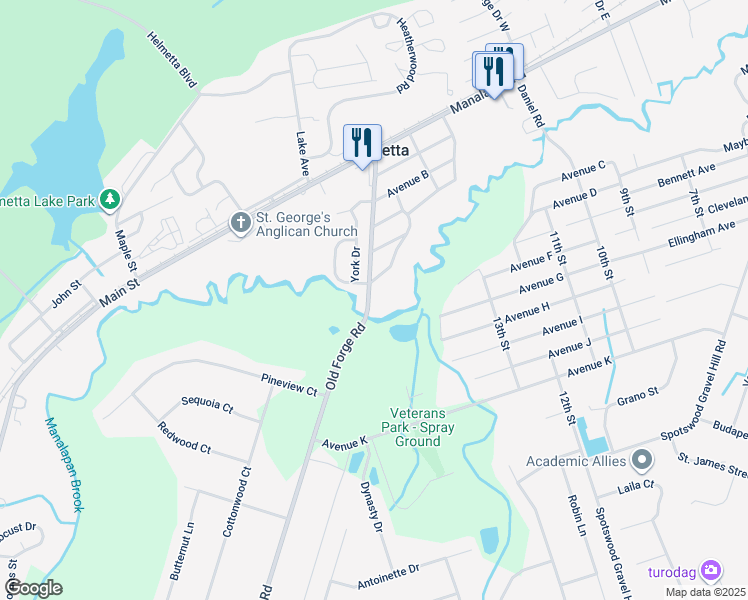 map of restaurants, bars, coffee shops, grocery stores, and more near 25 Old Forge Road in Helmetta