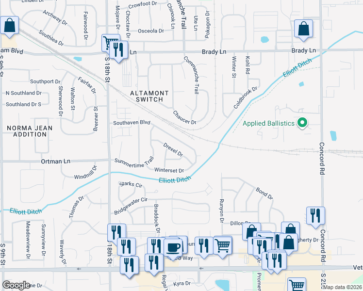 map of restaurants, bars, coffee shops, grocery stores, and more near 2319 Southaven Blvd in Lafayette