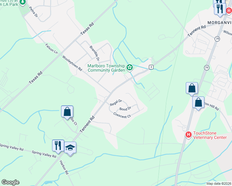 map of restaurants, bars, coffee shops, grocery stores, and more near 107 Tennent Rd in Marlboro