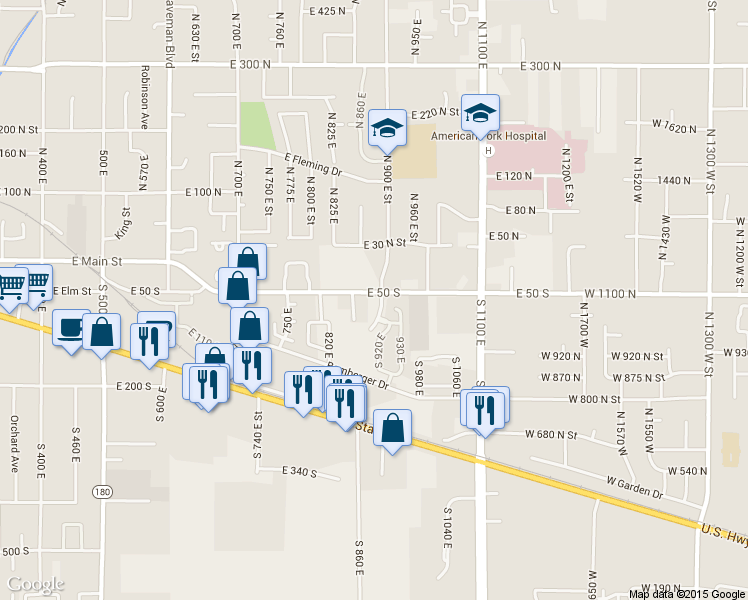 map of restaurants, bars, coffee shops, grocery stores, and more near 52 South 900 East in American Fork
