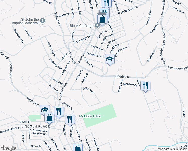map of restaurants, bars, coffee shops, grocery stores, and more near 422 Brierly Lane in West Mifflin