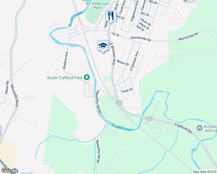 map of restaurants, bars, coffee shops, grocery stores, and more near 4348 Irwin Avenue in Trafford