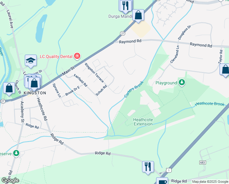 map of restaurants, bars, coffee shops, grocery stores, and more near 703 Brian Court in Princeton