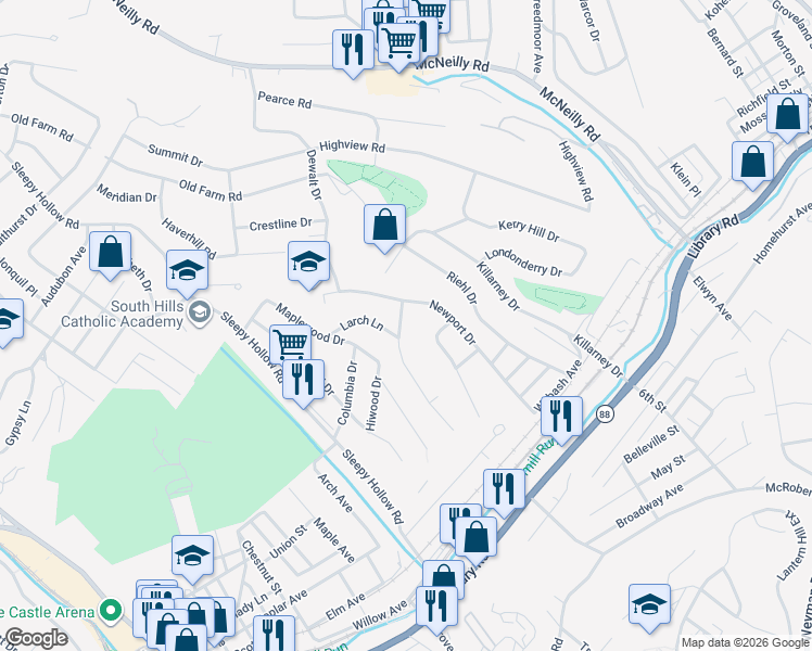 map of restaurants, bars, coffee shops, grocery stores, and more near 818 Middle Road in Pittsburgh