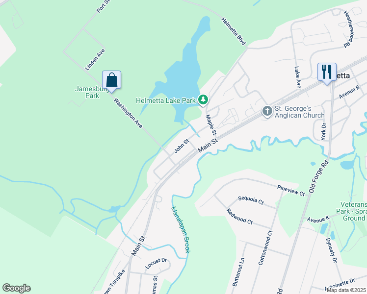 map of restaurants, bars, coffee shops, grocery stores, and more near 8 John Street in Helmetta