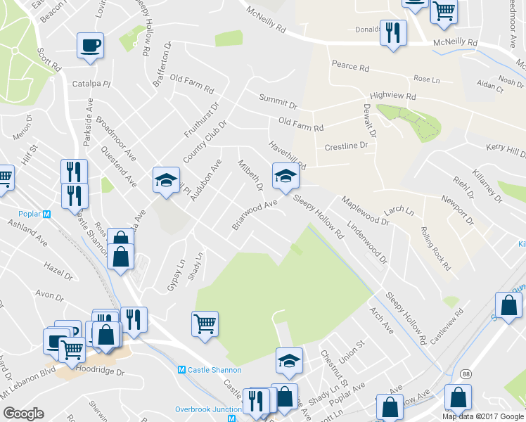 map of restaurants, bars, coffee shops, grocery stores, and more near 589 Briarwood Ave in Pittsburgh