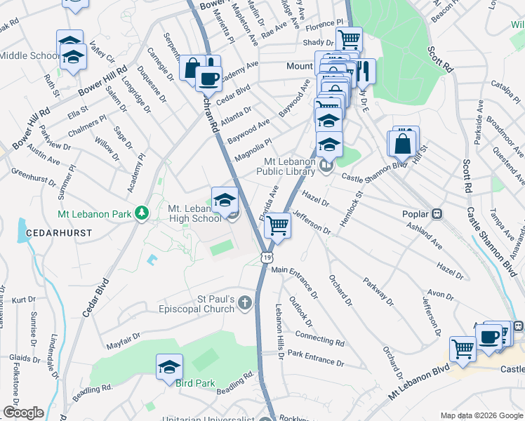 map of restaurants, bars, coffee shops, grocery stores, and more near 930 Florida Avenue in Pittsburgh